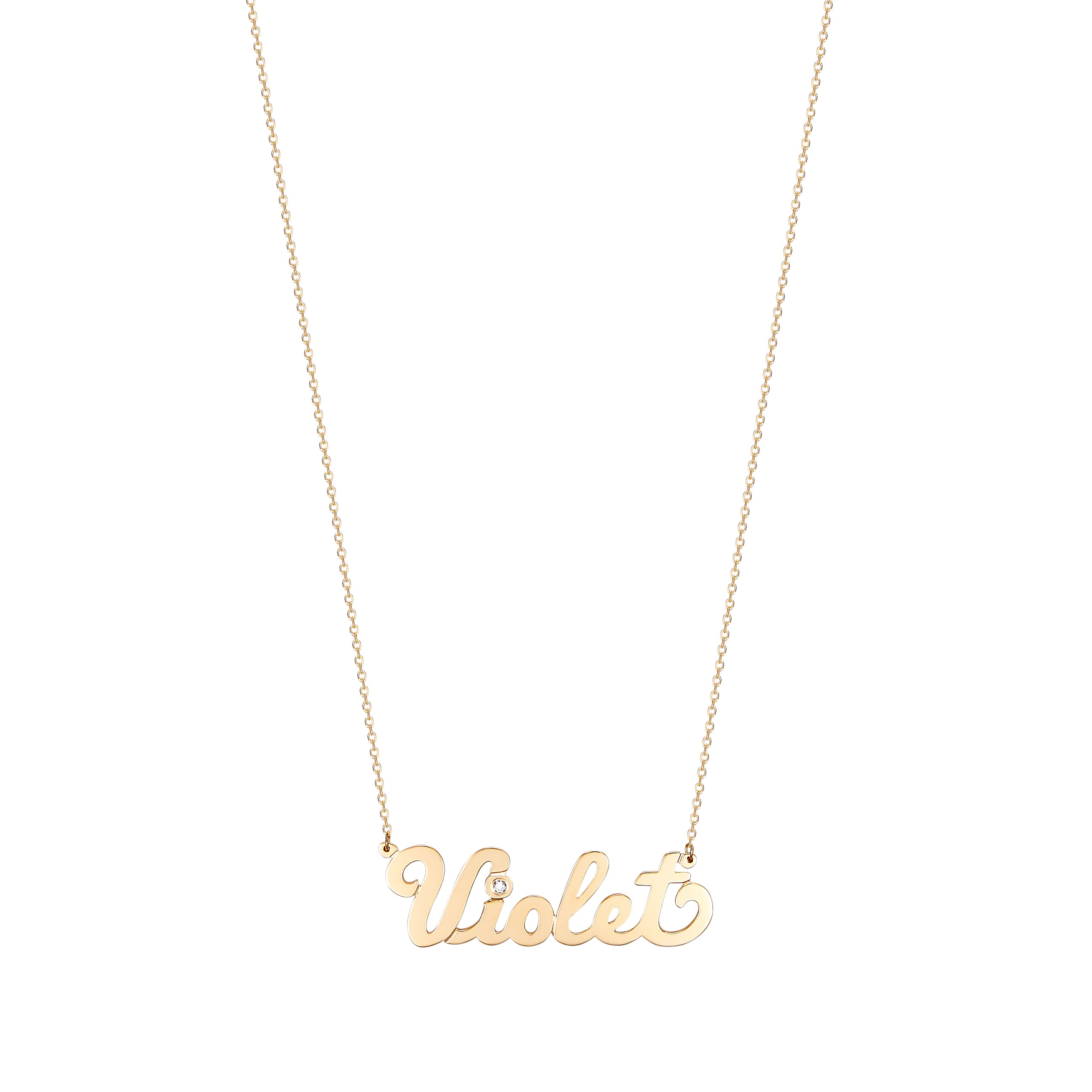 Large Script Name Necklace With Diamond Accent